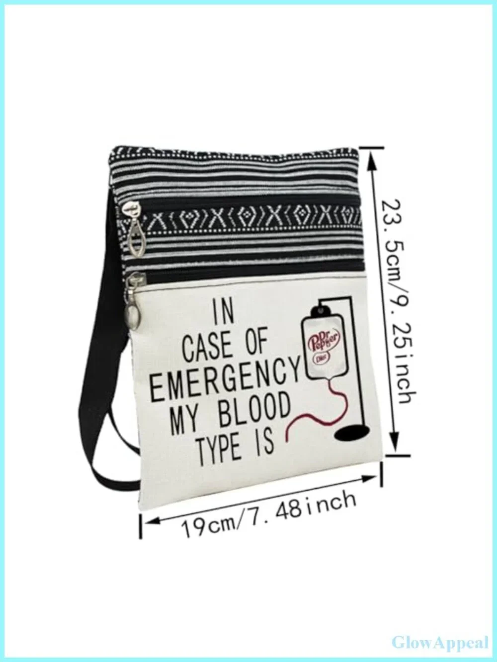 Polyester Crossbody Messenger Bag Letter Print Adjustable Strap Travel